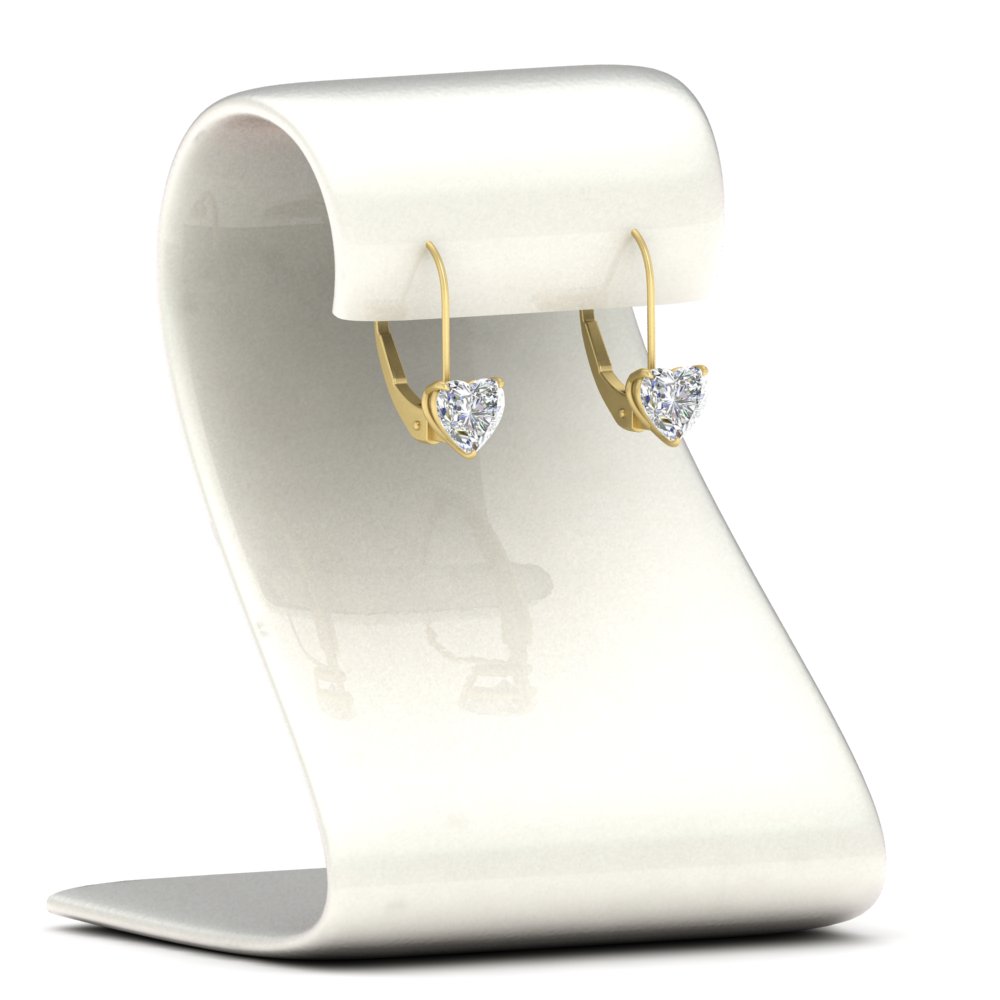 3 Carat Heart Stud Lever Back Earring with 14K Yellow Gold White Diamond
